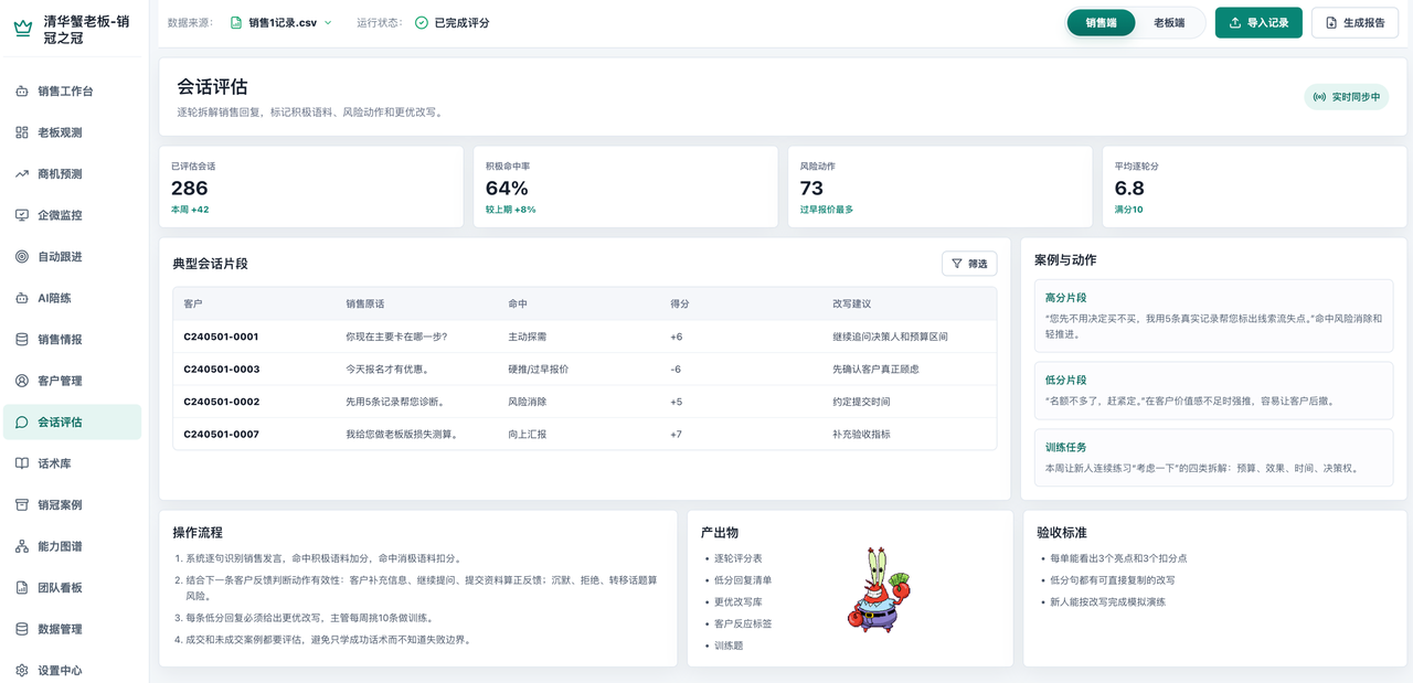 主管视角:会话评估、风险动作与改进建议